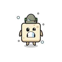 cute cartoon tofu with shivering expression vector