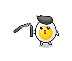 cartoon of boiled egg using nunchaku vector