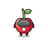 cute cherry using VR headset vector