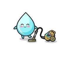 cute water drop holding vacuum cleaner illustration vector