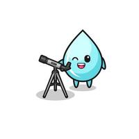 water drop astronomer mascot with a modern telescope vector
