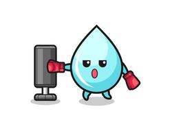 water drop boxer cartoon doing training with punching bag vector