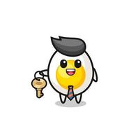 cute boiled egg as a real estate agent mascot vector