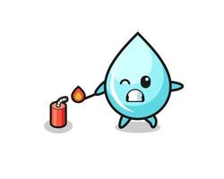 water drop mascot illustration playing firecracker vector