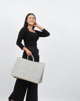 Woman shopping concept. Happily girl and shopping bags photo