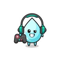 water drop gamer mascot holding a game controller vector