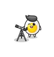 boiled egg astronomer mascot with a modern telescope vector