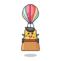 cheese mascot riding a hot air balloon vector