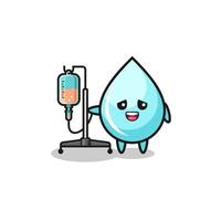 lindo personaje de gota de agua de pie con poste de infusión vector