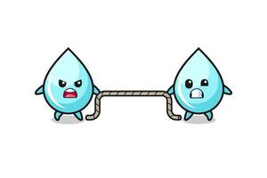 cute water drop character is playing tug of war game vector