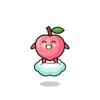 cute peach illustration riding a floating cloud vector