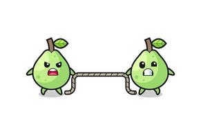 cute guava character is playing tug of war game vector