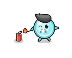 bubble mascot illustration playing firecracker vector