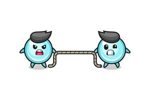 cute bubble character is playing tug of war game vector