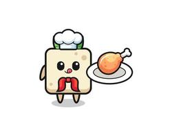 personaje de dibujos animados de chef de pollo frito de tofu vector