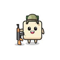 cute tofu mascot as a soldier vector