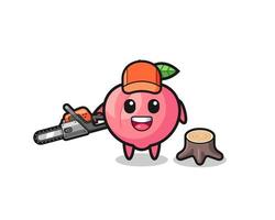 peach lumberjack character holding a chainsaw vector