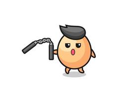 cartoon of egg using nunchaku vector