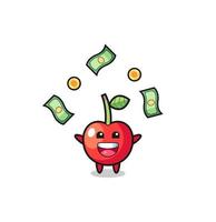 illustration of the cherry catching money falling from the sky vector