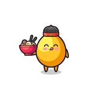 golden egg as Chinese chef mascot holding a noodle bowl vector