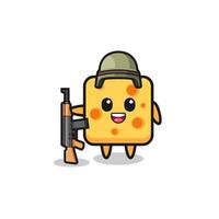 cute cheese mascot as a soldier vector