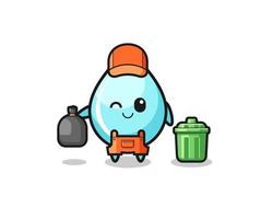 the mascot of cute water drop as garbage collector vector
