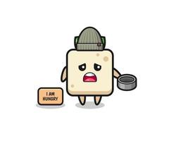 cute tofu beggar cartoon character vector