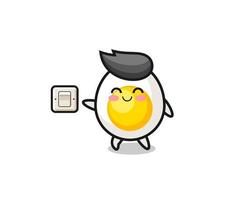 cartoon boiled egg is turning off light vector