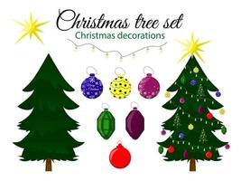 Christmas tree set on the white background. Christmas decorations. Vector illustration