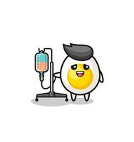 cute boiled egg character standing with infusion pole vector