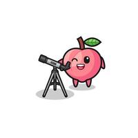 peach astronomer mascot with a modern telescope vector