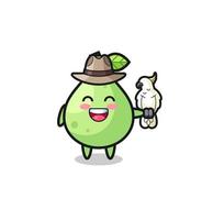 guava zookeeper mascot with a parrot vector