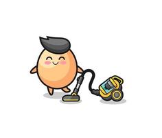 cute egg holding vacuum cleaner illustration vector