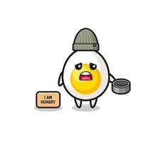 cute boiled egg beggar cartoon character vector