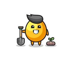 cute golden egg cartoon is planting a tree seed vector