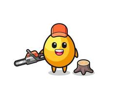 golden egg lumberjack character holding a chainsaw vector