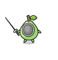 guava earth cartoon as fencer mascot vector