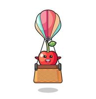 cherry mascot riding a hot air balloon vector