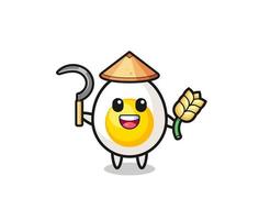boiled egg Asian farmer holding paddy vector