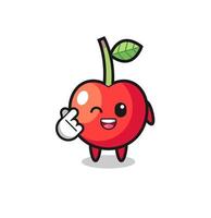 cherry character doing Korean finger heart vector