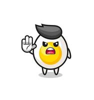 boiled egg character doing stop gesture vector