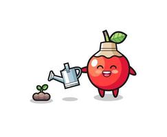 cute cherry is watering plant seeds vector