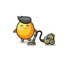 cute golden egg holding vacuum cleaner illustration vector