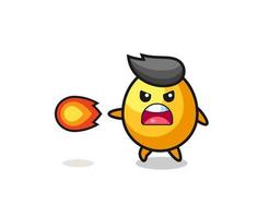 cute golden egg mascot is shooting fire power vector