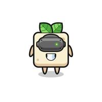 cute tofu using VR headset vector