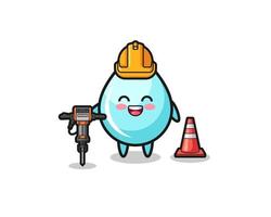 road worker mascot of water drop holding drill machine vector