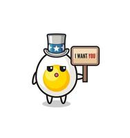 boiled egg cartoon as uncle Sam holding the banner I want you vector