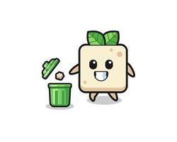 illustration of the tofu throwing garbage in the trash can vector