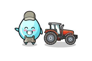 the water drop farmer mascot standing beside a tractor vector