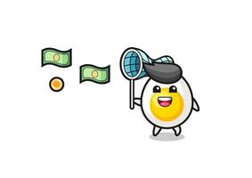 illustration of the boiled egg catching flying money vector